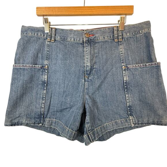 VTG Y2k TOMMY HILFIGER Size 16 Jean Shorts '04 HiRise 4"inseam Logo Preppy Denim - Picture 1 of 13
